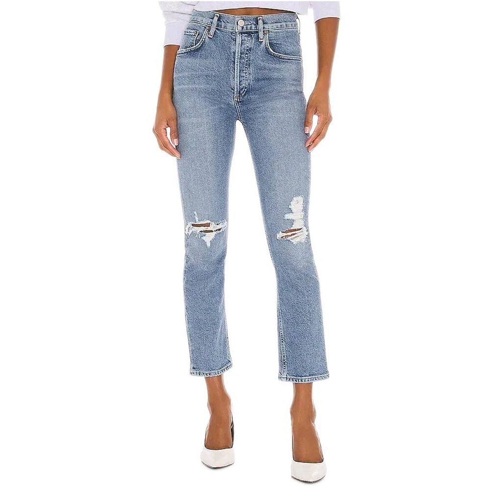 AGOLDE Riley High Rise Straight Cropped Jeans in Whiplash Light Wash Women's 26